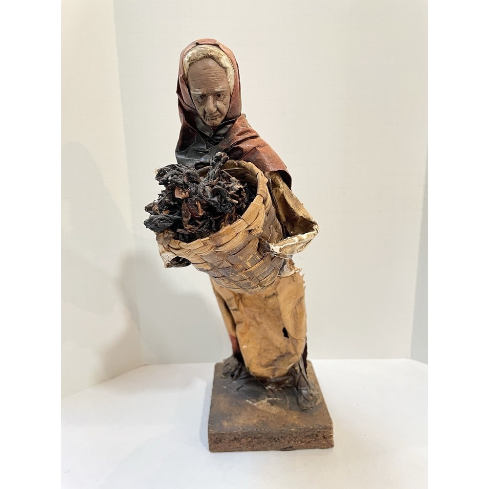 Vintage Paper Mache Cartoneria Mexican Folk Art Figurine Elderly Peasant Woman